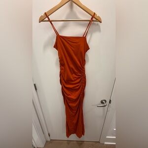 Elegant Orange Ruched Dress